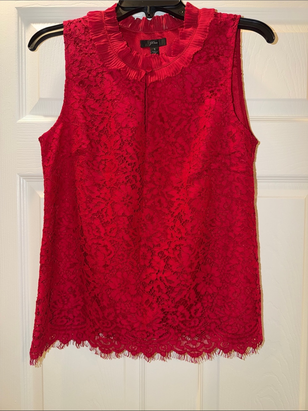 J. Crew Red Lace Sleeveless Ruffled-Neck Camisole